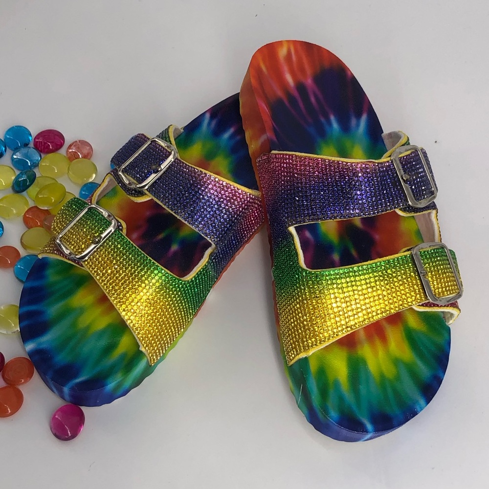 TIE DYE Embellished Double Buckle Sandals